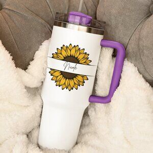 Personalized Sunflower Tumbler Christmas Gift, Custom Name 40oz Mug With Handle
